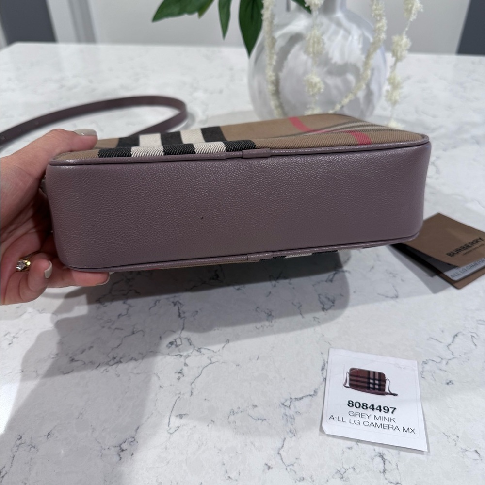 Burberry Gray Mink Camera Bag with Check Pattern - Picture 4 of 13